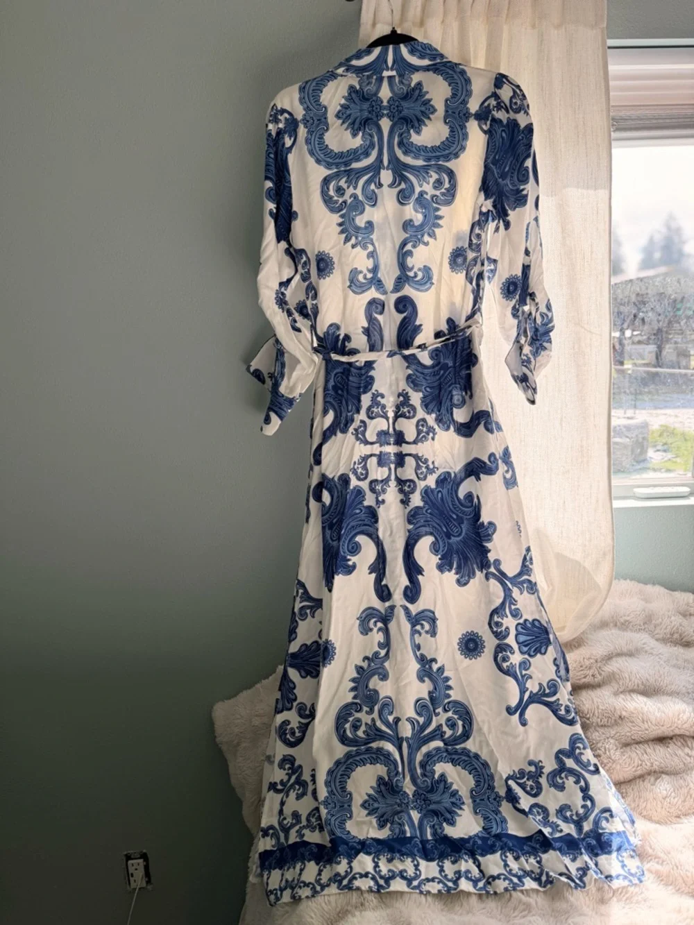 1. State Blue and White Printed Maxi Shirt Dress - Picture 4 of 7